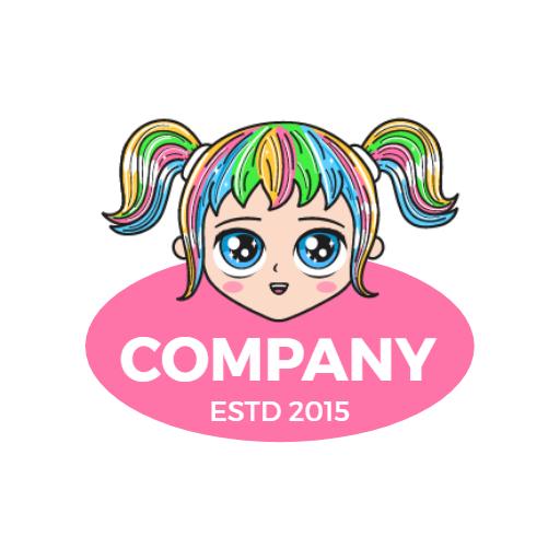 Colorful Cartoon Doll with Unique Rainbow Hair Logo Template