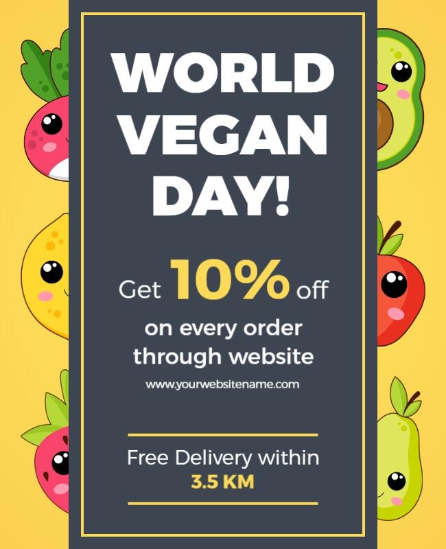 Colorful Cartoon Fruits World Vegan Day Promotion Poster Template