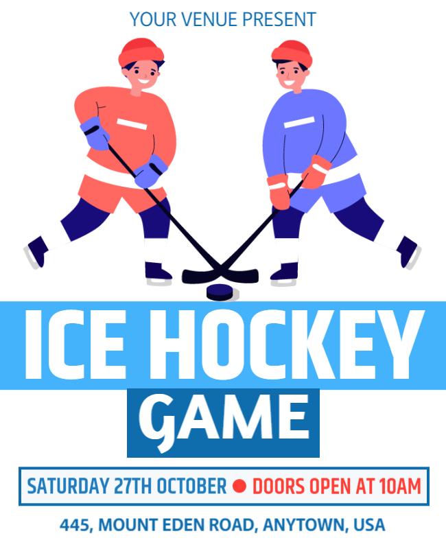 Colorful Cartoon Ice Hockey Game Flyer Template