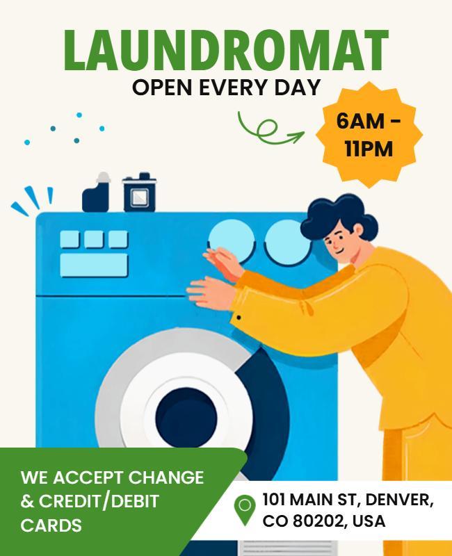 Colorful Cartoon Laundry Service Opening Hours Poster Template