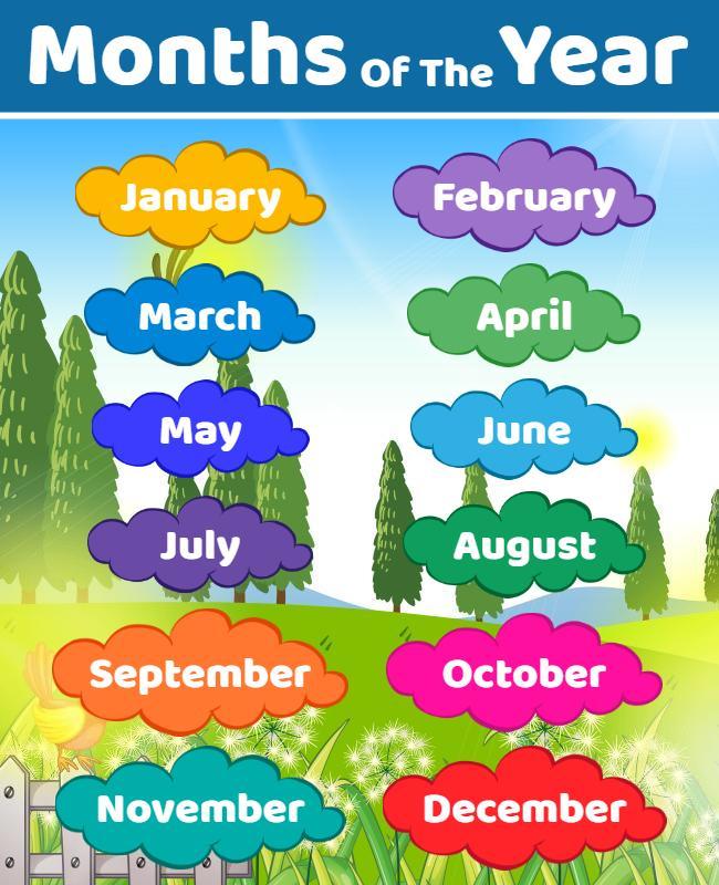 Colorful Cartoon Months of the Year Educational Poster Template