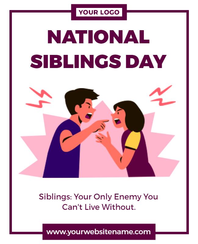 Colorful Cartoon National Siblings Day Celebration Poster Template