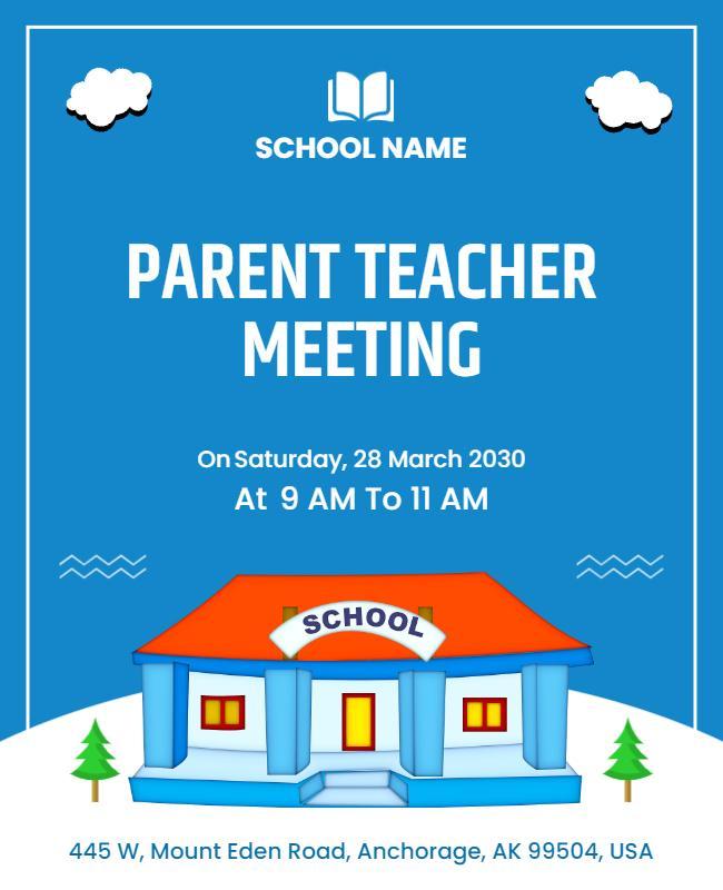 Colorful Cartoon School Parent Teacher Meeting Poster Template
