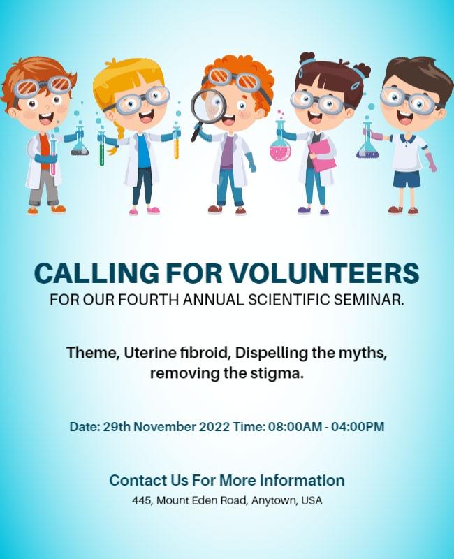 Colorful Cartoon Science Seminar Volunteer Call Poster Template