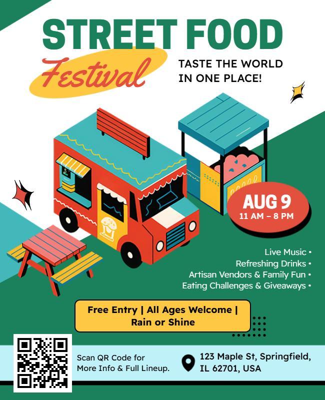 Colorful Cartoon Street Food Festival Celebration Flyer Template