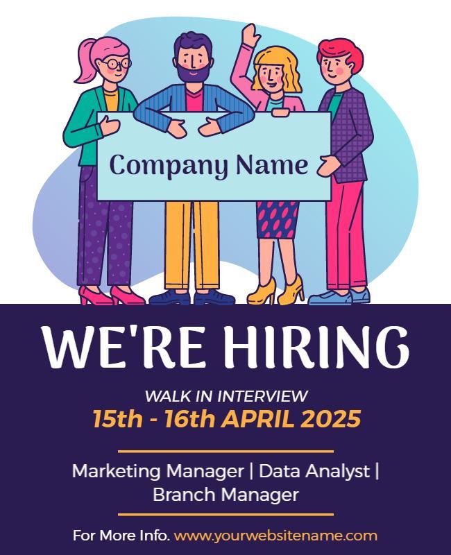 Colorful Cartoon Style Job Recruitment Hiring Poster Template