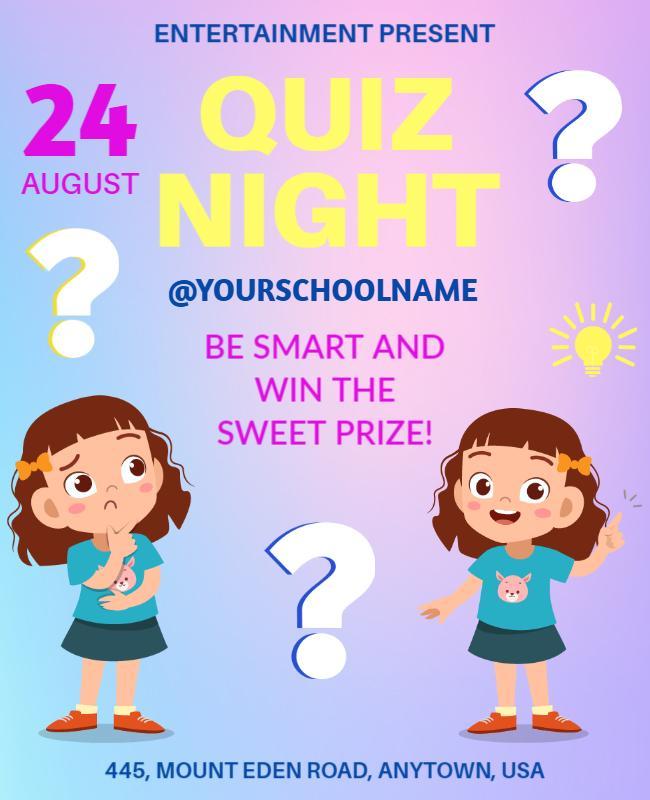 Colorful Cartoon Style Quiz Night Event Poster Template
