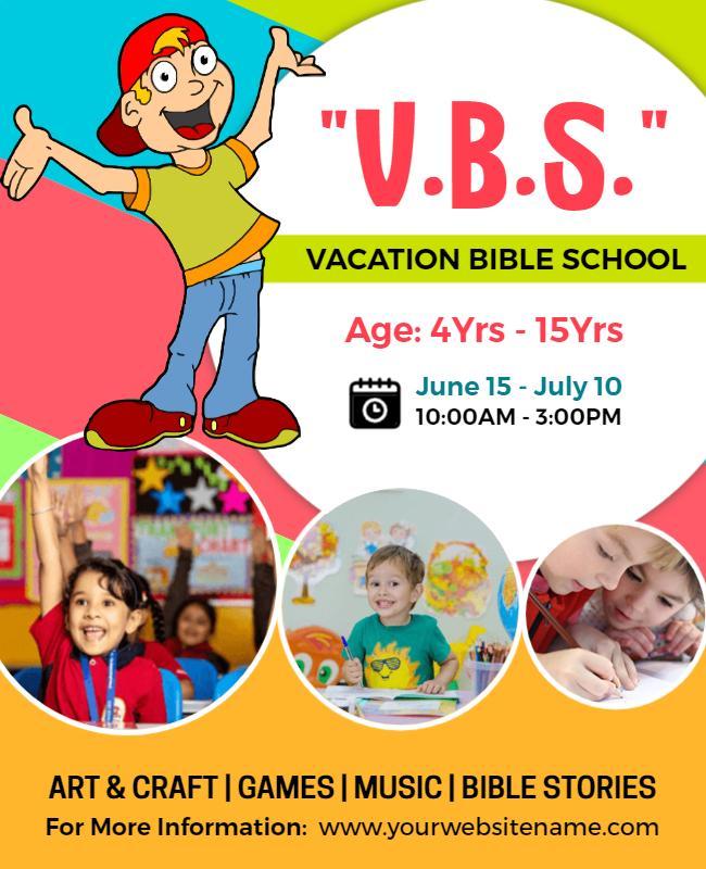 Colorful Cartoon Themed Vacation Bible School Poster Template