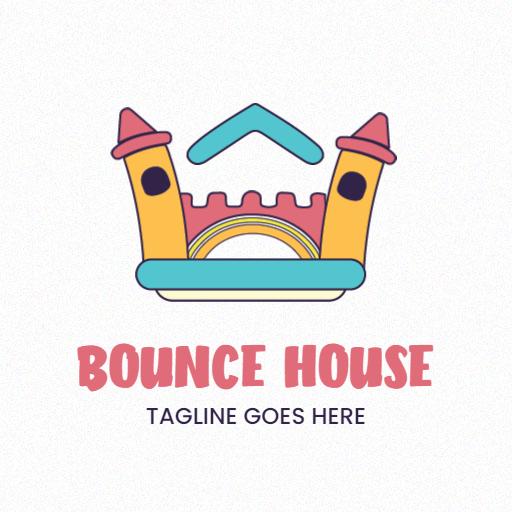 Colorful Castle Design Celebrating Fun Bounce House Logo Template