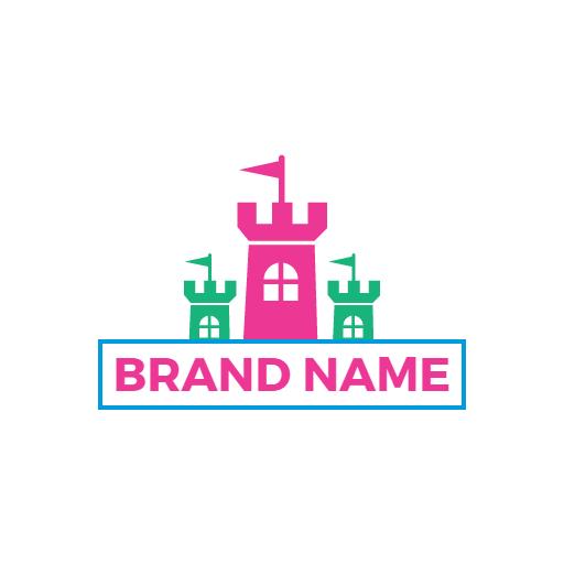 Colorful Castle Design with Flags Representing Adventure Logo Template