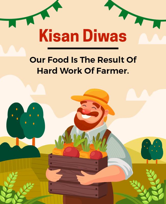 Colorful Celebration of Kisan Diwas with Farmer and Crops Poster Template