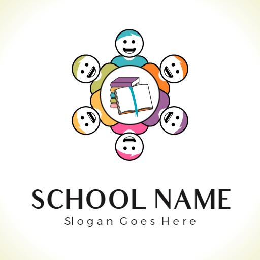 Colorful Characters and Books Represent Engaging School Logo Template