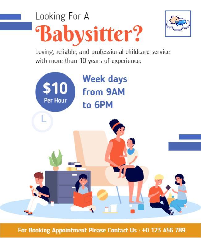 Colorful Childcare Service Babysitter Offering Poster Template