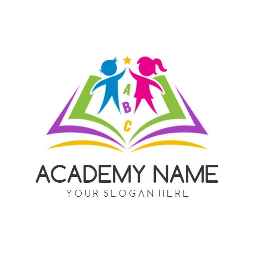 Colorful Children Learning Together in an Academy Logo Template