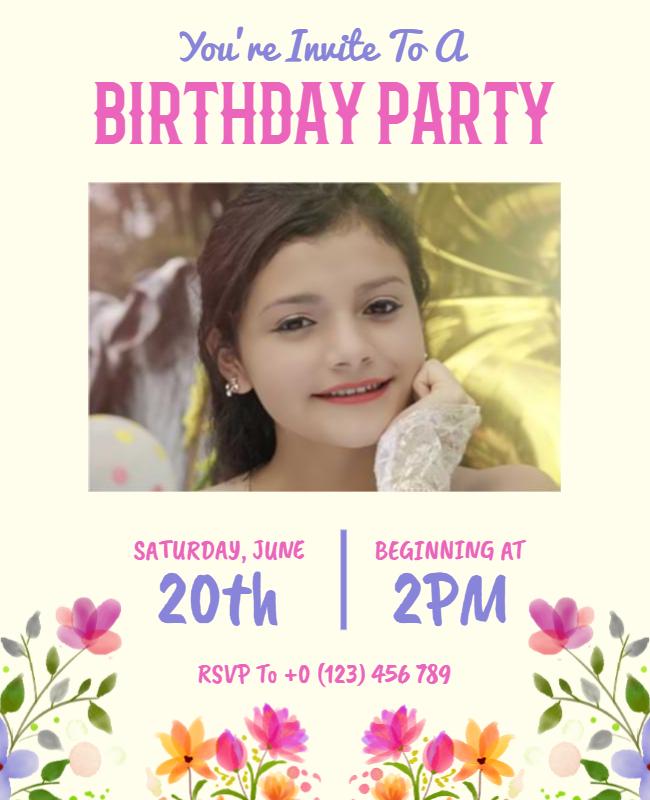 Colorful Childrens Birthday Party Invitation Flyer Template