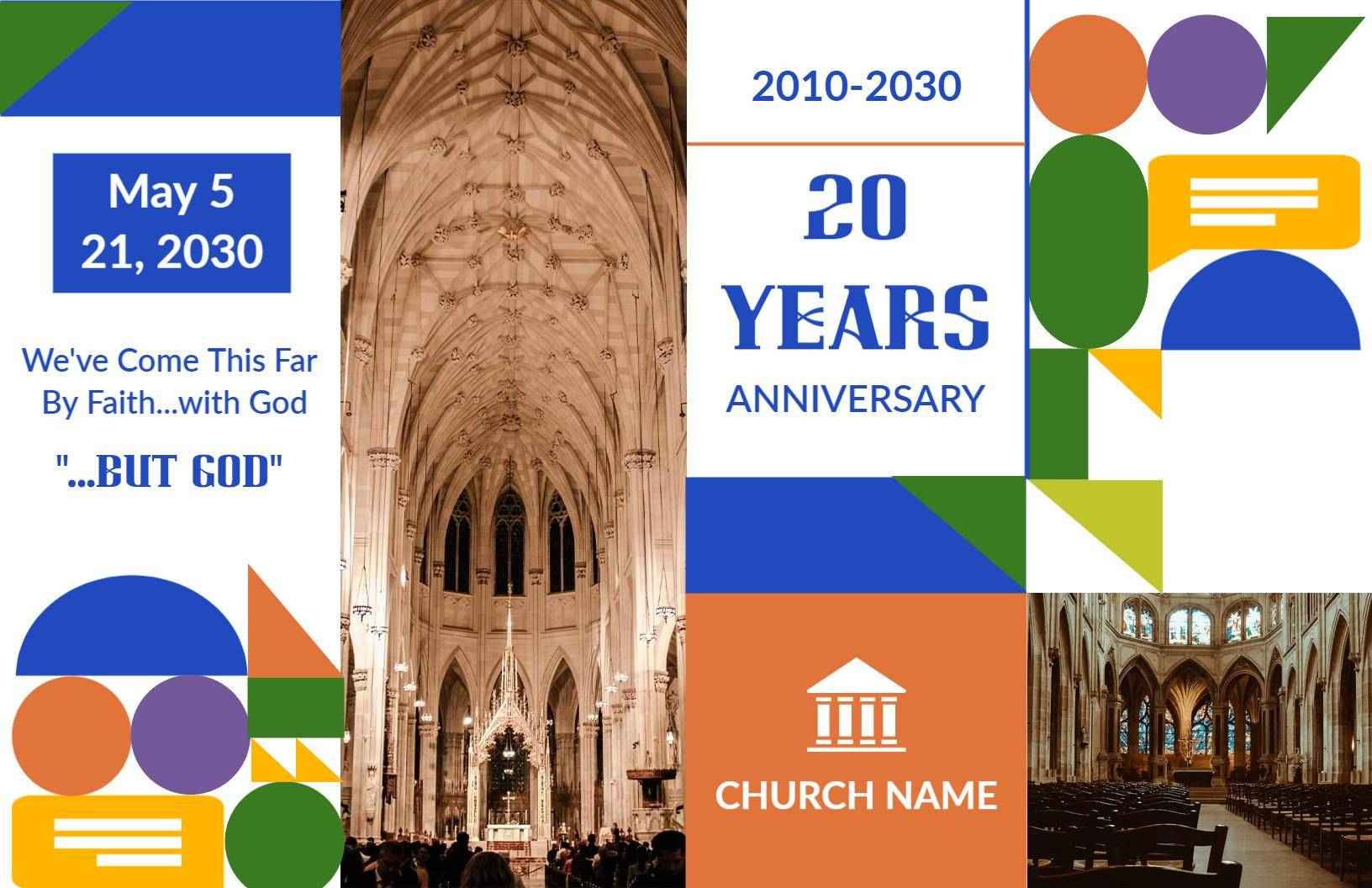 Colorful Church 20th Anniversary Celebration Event Brochure Template
