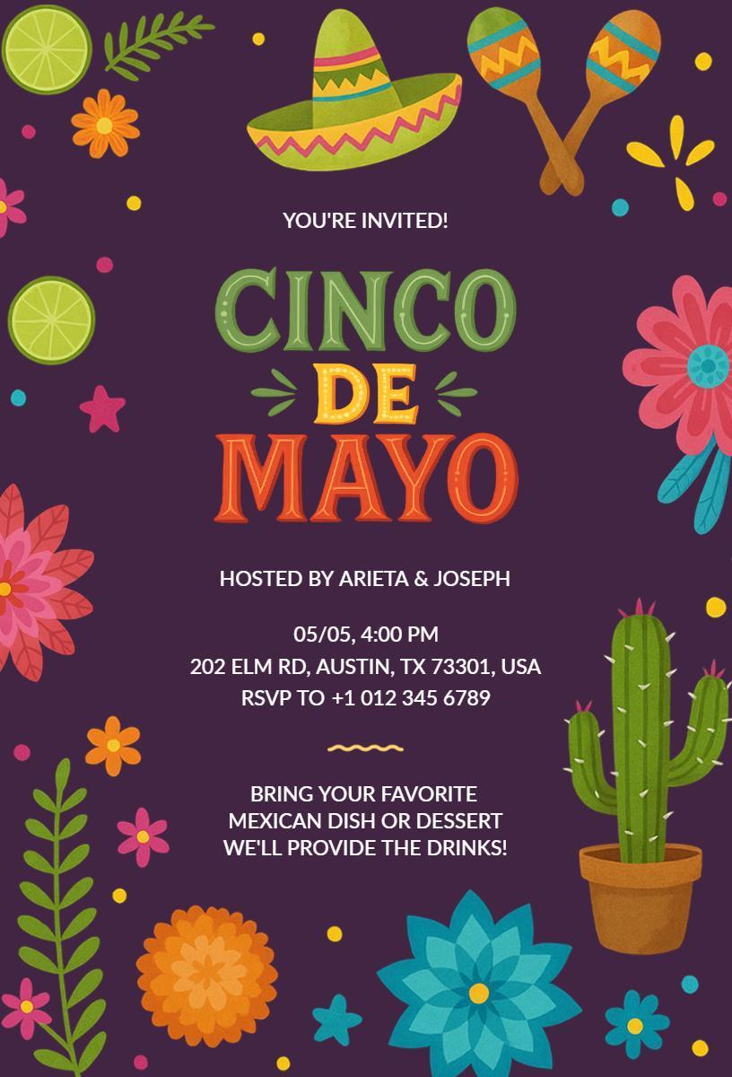 Colorful Cinco De Mayo Fiesta Celebration Invitation Template
