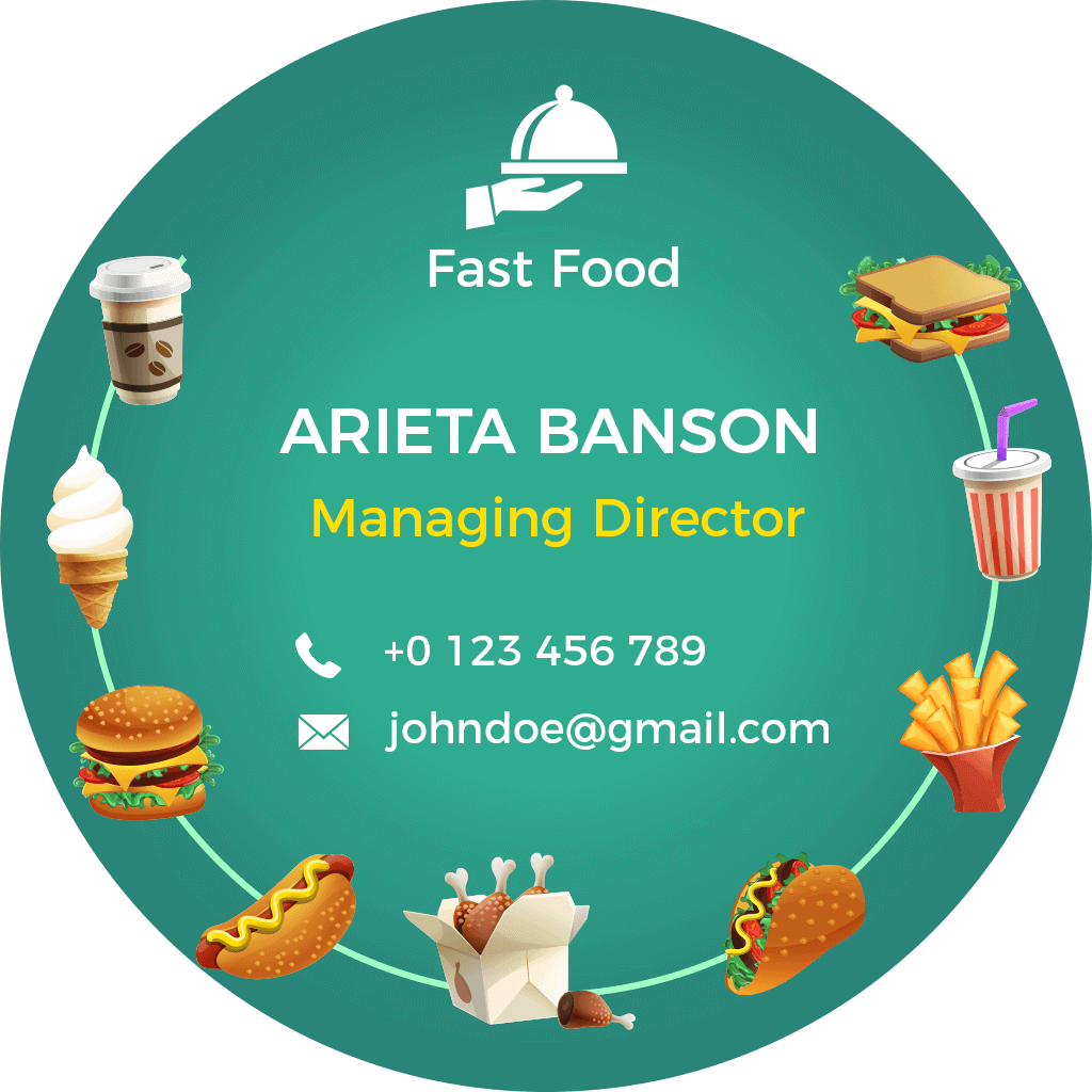 Colorful Circular Fast Food Manager Business Card Template