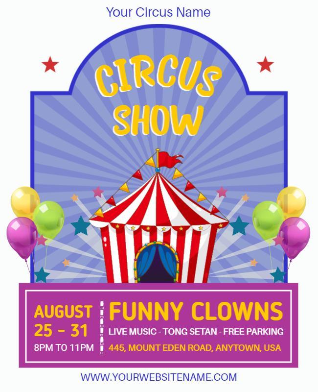 Colorful Circus Tent with Funny Clowns Performance Flyer Template
