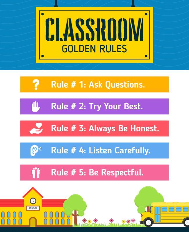 Colorful Classroom Golden Rules Educational Poster Template