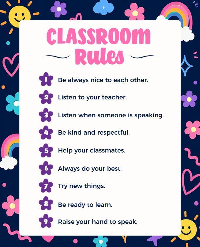 Colorful Classroom Rules Poster Template