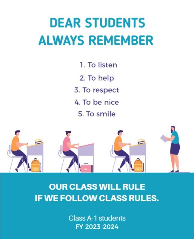 Colorful Classroom Rules Reminder for Students Poster Template