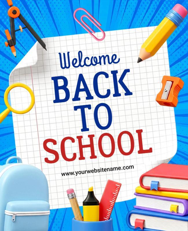 Colorful Classroom Supplies and Back to School Poster Template