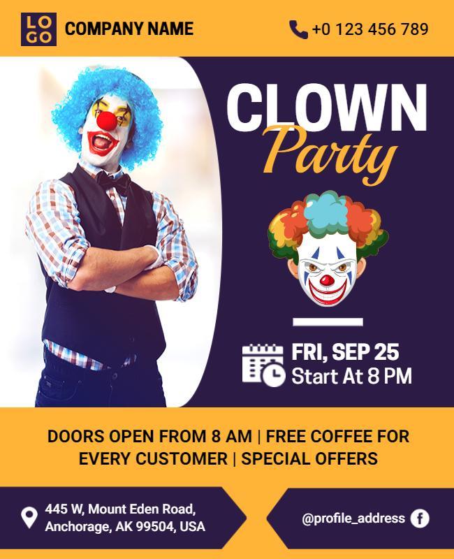 Colorful Clown Party Invitation Flyer Template