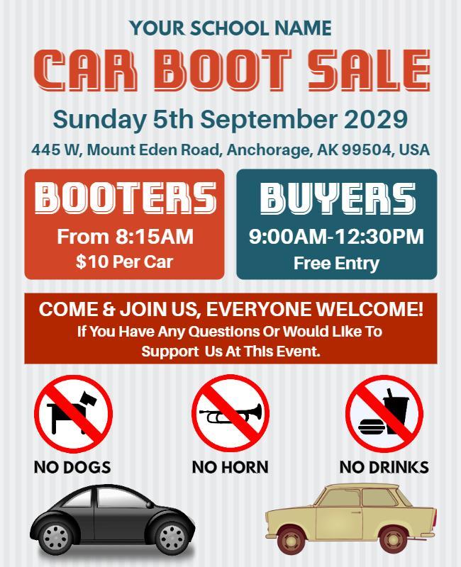 Colorful Community Car Boot Sale Event Announcement Poster Template