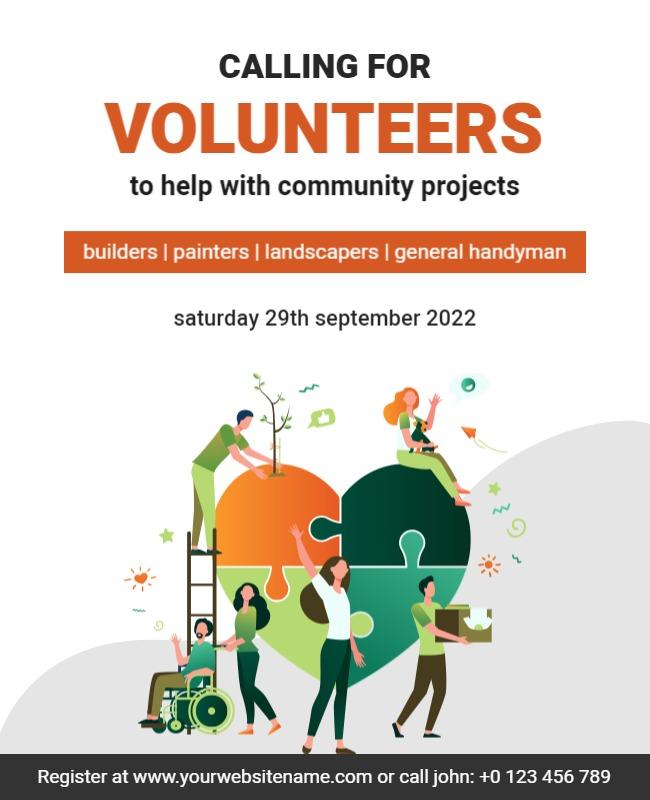 Colorful Community Service Volunteer Recruitment Poster Template