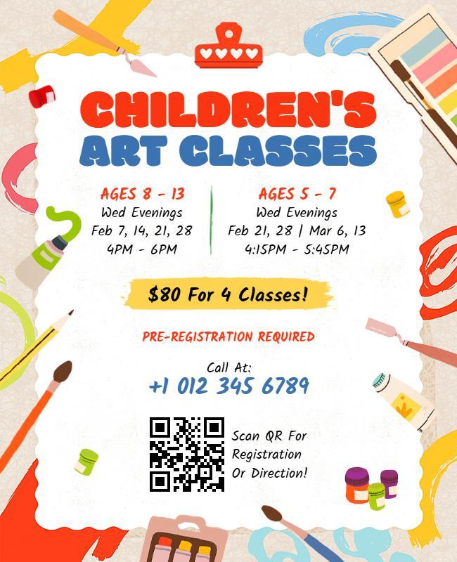 Colorful Creative Children's Art Class Enrollment Flyer Template