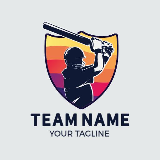 Colorful Cricket Player Silhouette with Team Sports Logo Template