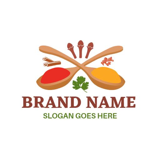 Colorful Culinary Spices with Wooden Spoons and Herbs Logo Template
