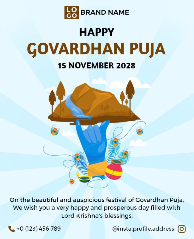 Colorful Cultural Govardhan Puja Celebration Poster Template