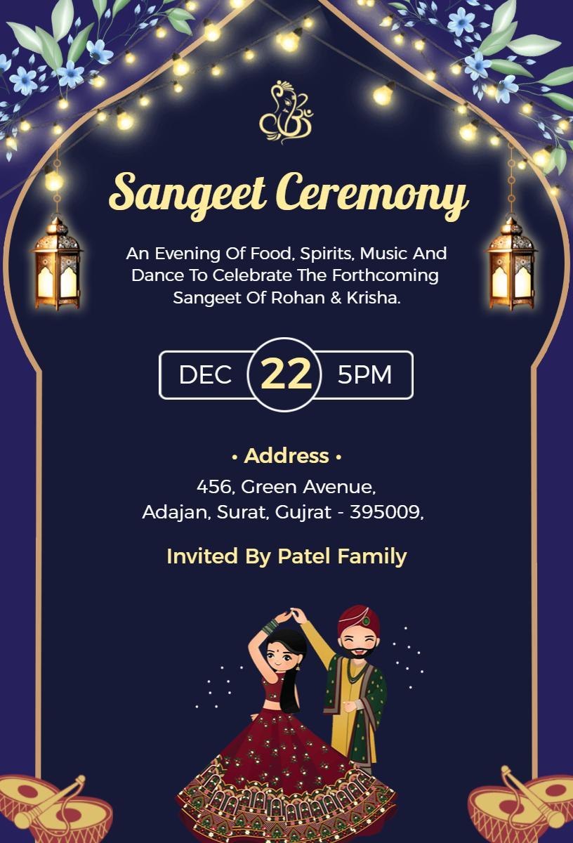 Colorful Dance Celebration Traditional Sangeet Ceremony Invitation Template