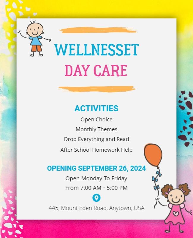 Colorful Day Care Opening Activities Flyer Template