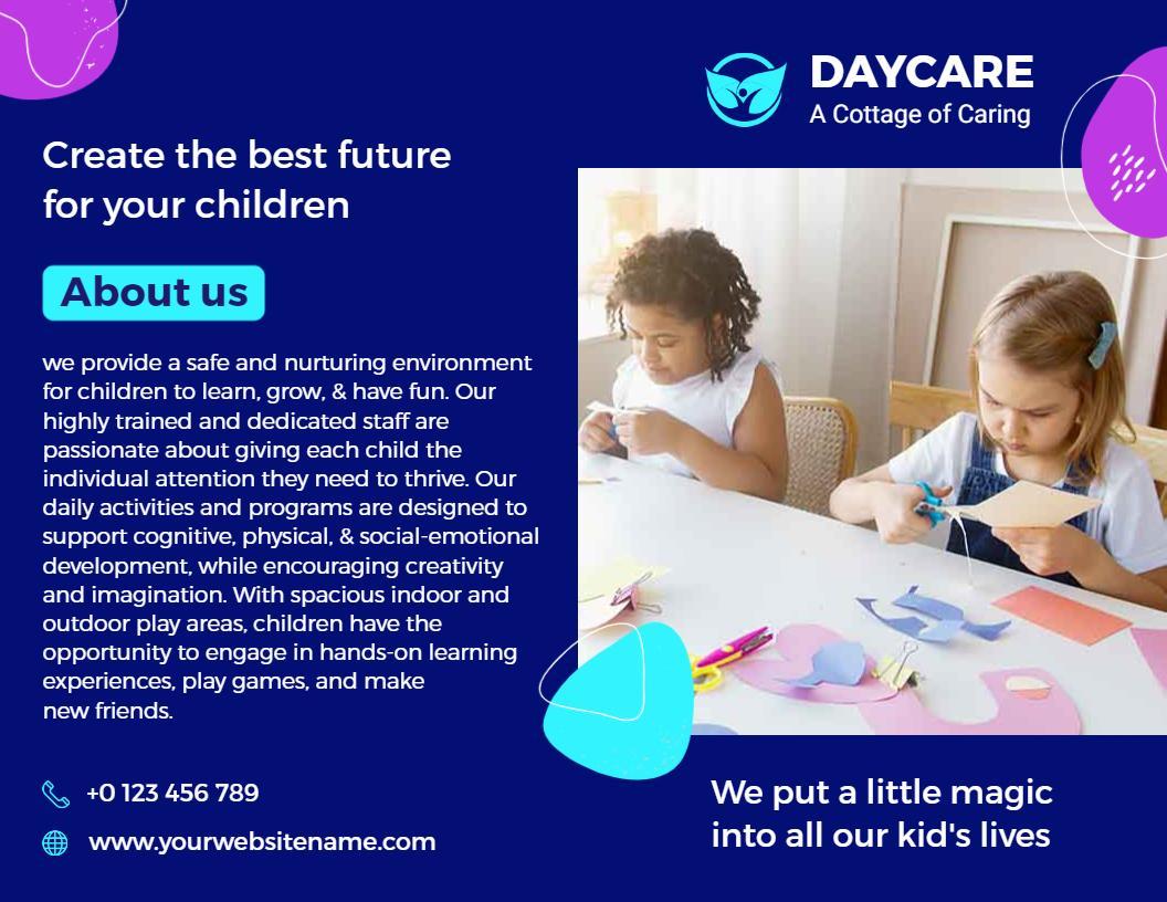 Colorful Daycare Learning Activities and Childcare Services Brochure Template