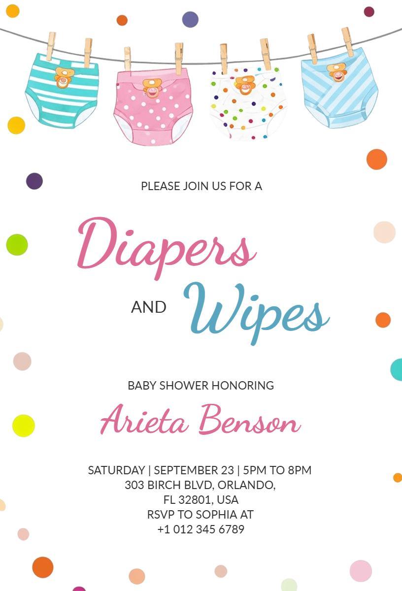Colorful Diapers and Wipes Baby Shower Celebration Invitation Template