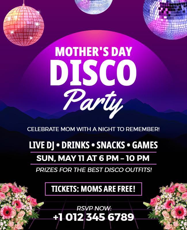 Colorful Disco Theme Mother's Day Celebration Party Poster Template