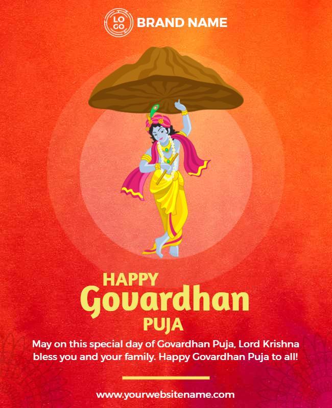 Colorful Divine Celebration of Govardhan Puja Poster Template