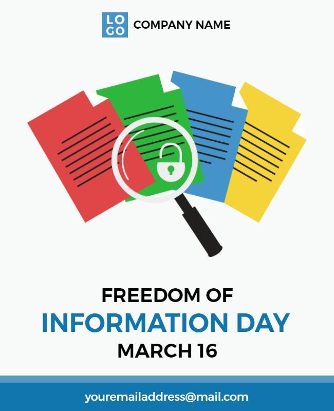 Colorful Document and Magnifying Glass for Information Day Poster Template