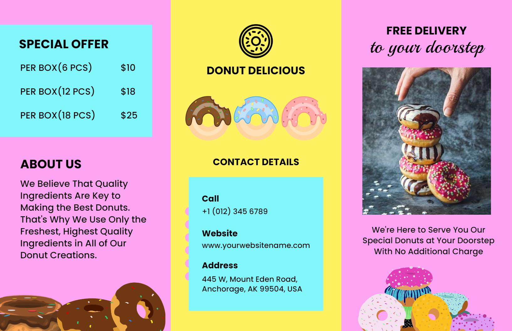 Colorful Donut Special Offers and Delivery Bakery Brochure Template