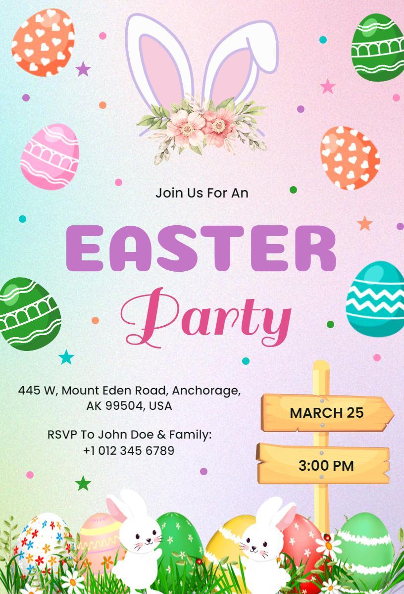 Colorful Easter Egg Hunt Celebration Party Invitation Template