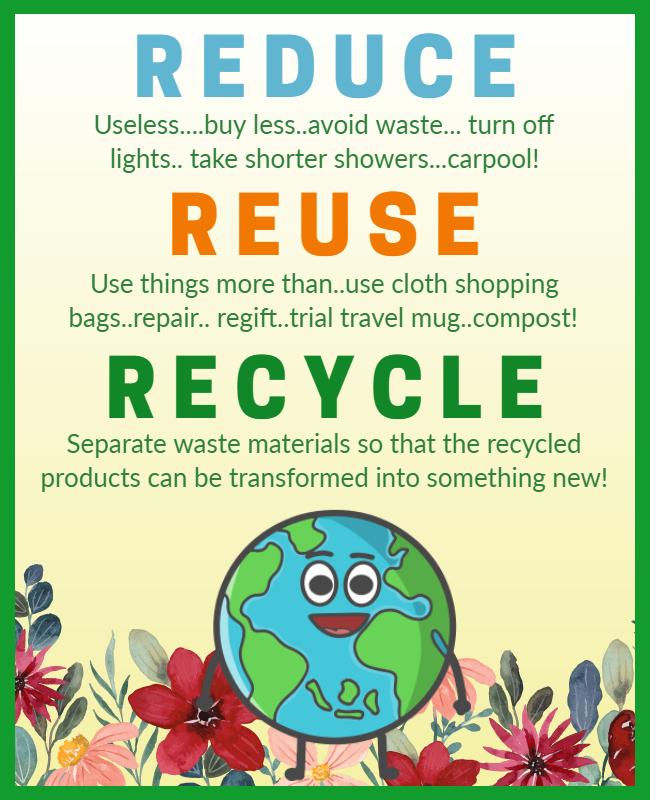 Colorful Eco-Friendly Reduce Reuse Recycle Awareness Poster Template