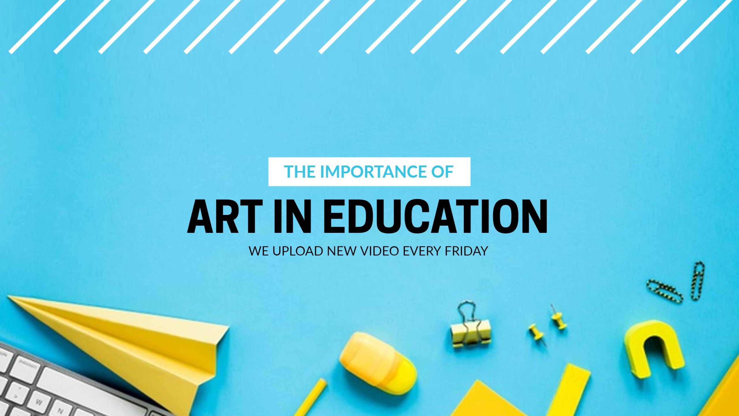 Colorful Educational Art Supplies on Bright Blue YouTube Banner Template