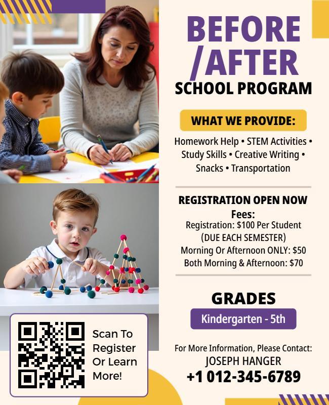 Colorful Educational Before and After School Program Flyer Template