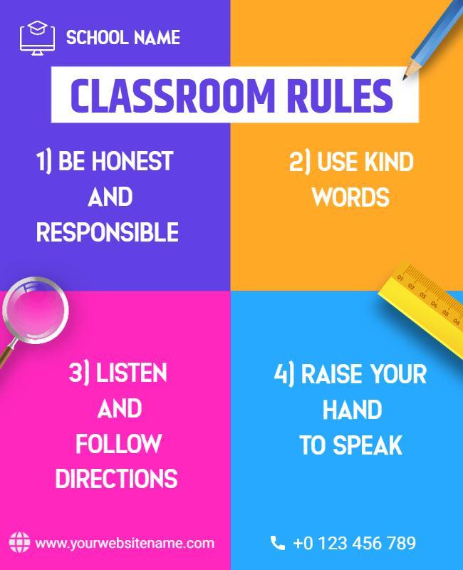Colorful Educational Classroom Rules Chart Poster Template