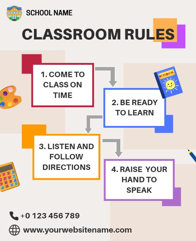 Colorful Educational Classroom Rules Guidelines Poster Template