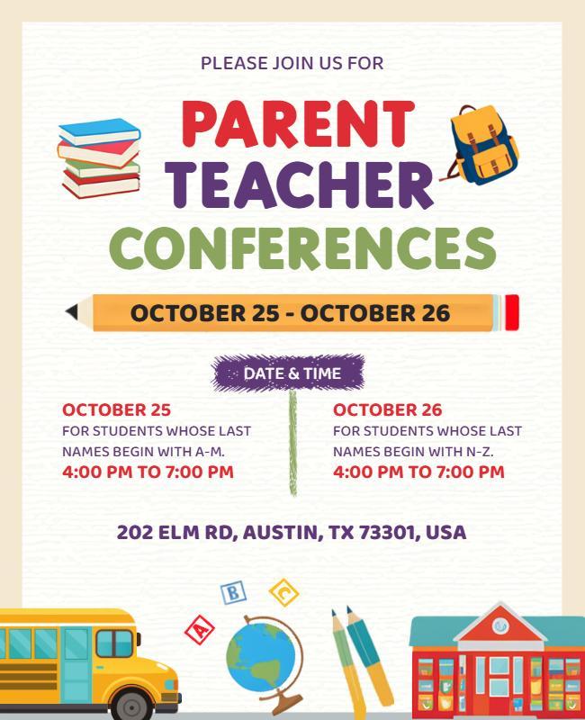 Colorful Educational Parent Teacher Conferences Poster Template