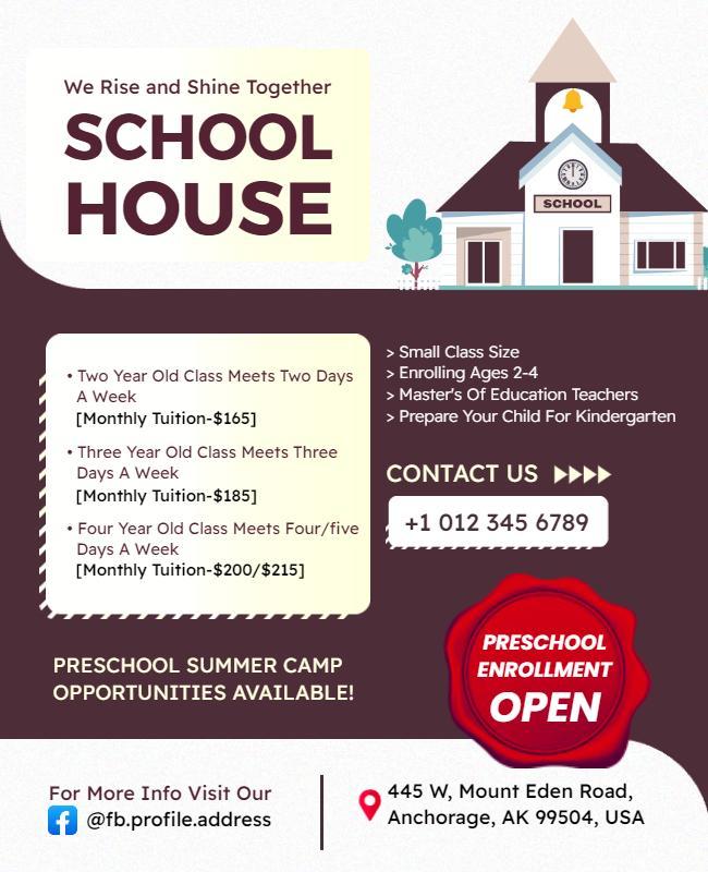 Colorful Educational Preschool Enrollment Informational Poster Template